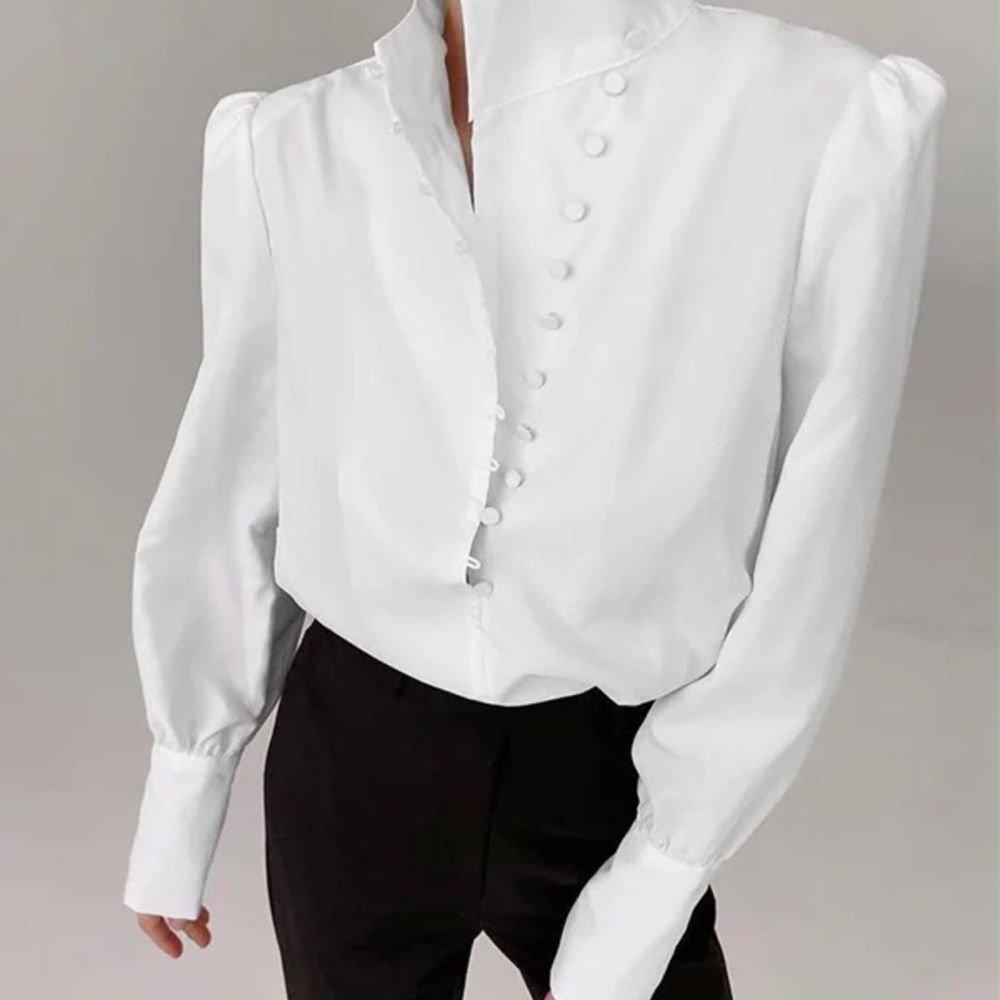 Long Sleeves Loose Solid Color Split-Joint High-N… - image 3